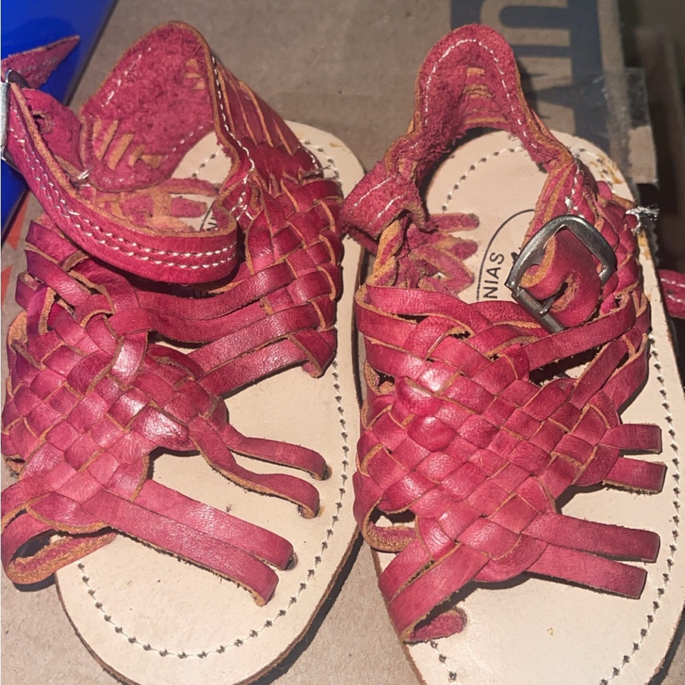 Red Woven Leather Sandals